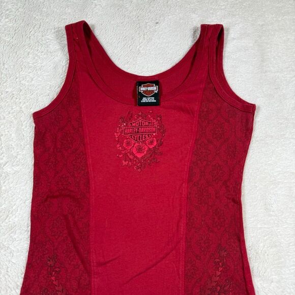 Harley Davidson Women’s Red Floral Tank Top - Picture 1 of 6